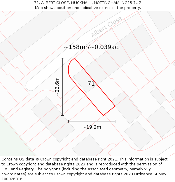 71, ALBERT CLOSE, HUCKNALL, NOTTINGHAM, NG15 7UZ: Plot and title map