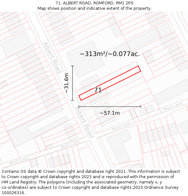 71, ALBERT ROAD, ROMFORD, RM1 2PS: Plot and title map