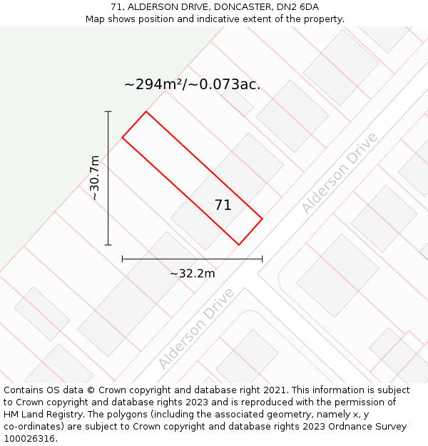 71, ALDERSON DRIVE, DONCASTER, DN2 6DA: Plot and title map