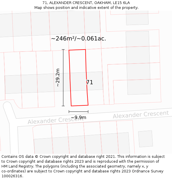 71, ALEXANDER CRESCENT, OAKHAM, LE15 6LA: Plot and title map