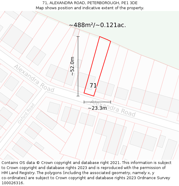 71, ALEXANDRA ROAD, PETERBOROUGH, PE1 3DE: Plot and title map