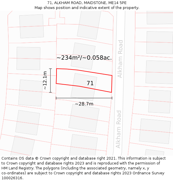 71, ALKHAM ROAD, MAIDSTONE, ME14 5PE: Plot and title map