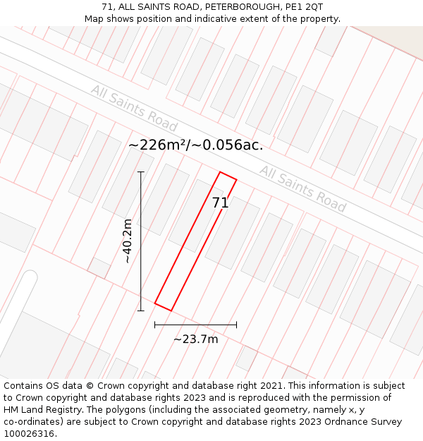 71, ALL SAINTS ROAD, PETERBOROUGH, PE1 2QT: Plot and title map