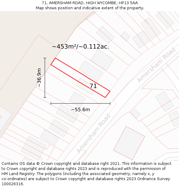 71, AMERSHAM ROAD, HIGH WYCOMBE, HP13 5AA: Plot and title map