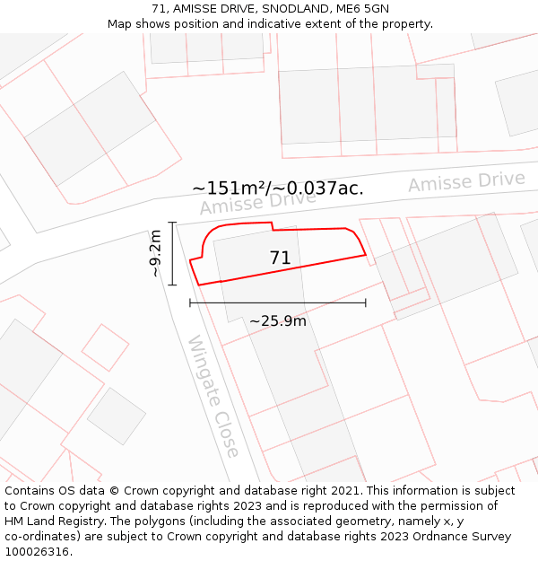 71, AMISSE DRIVE, SNODLAND, ME6 5GN: Plot and title map