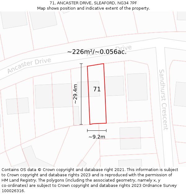 71, ANCASTER DRIVE, SLEAFORD, NG34 7PF: Plot and title map