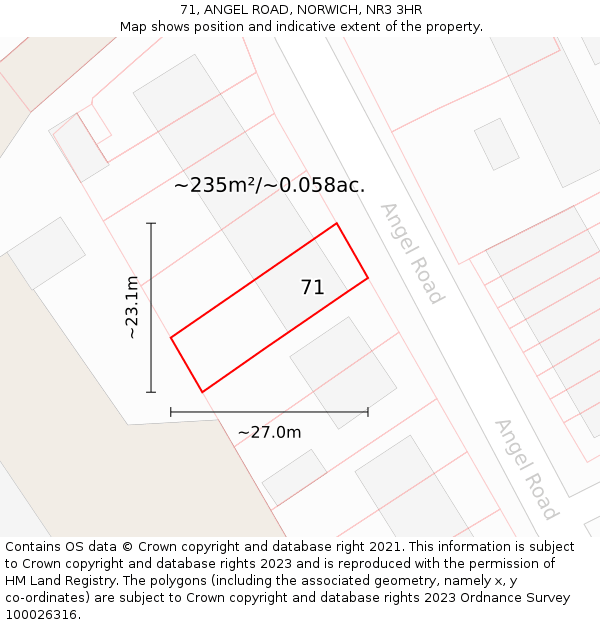 71, ANGEL ROAD, NORWICH, NR3 3HR: Plot and title map