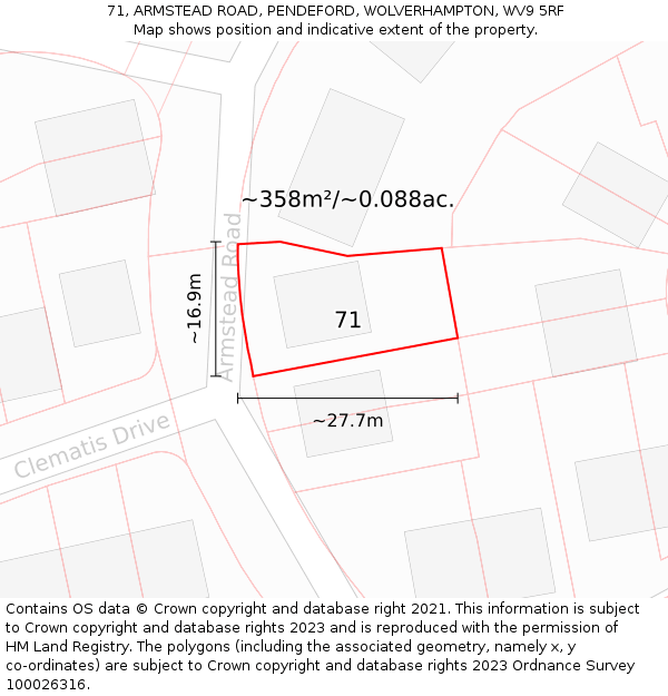 71, ARMSTEAD ROAD, PENDEFORD, WOLVERHAMPTON, WV9 5RF: Plot and title map