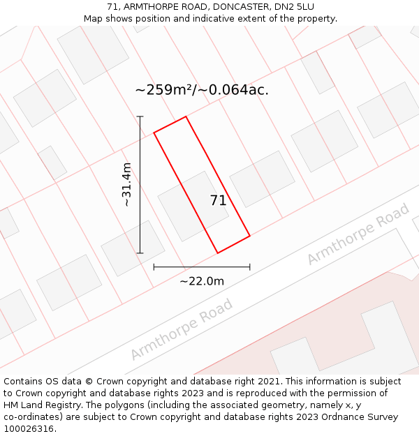 71, ARMTHORPE ROAD, DONCASTER, DN2 5LU: Plot and title map