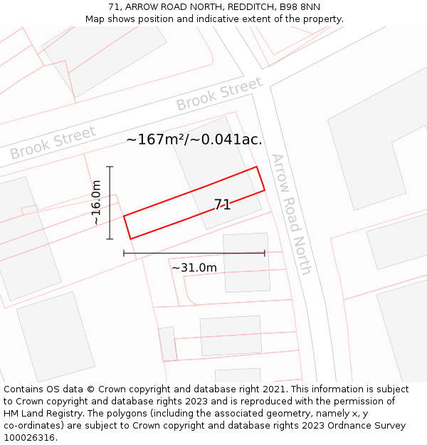 71, ARROW ROAD NORTH, REDDITCH, B98 8NN: Plot and title map