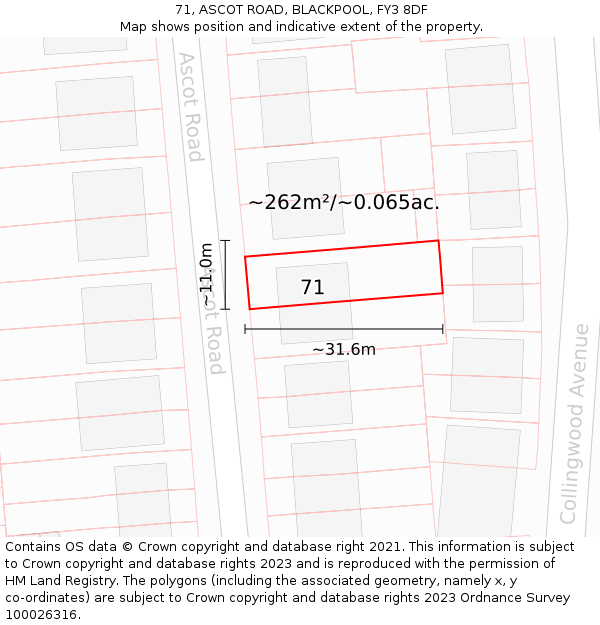 71, ASCOT ROAD, BLACKPOOL, FY3 8DF: Plot and title map