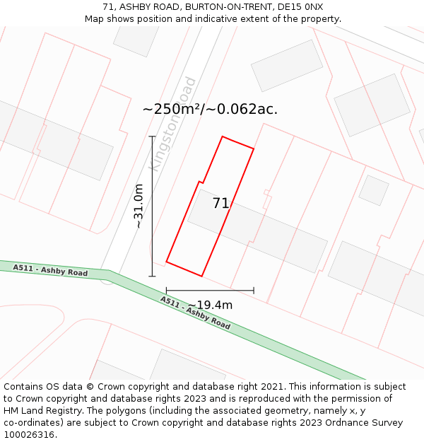 71, ASHBY ROAD, BURTON-ON-TRENT, DE15 0NX: Plot and title map
