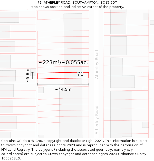 71, ATHERLEY ROAD, SOUTHAMPTON, SO15 5DT: Plot and title map