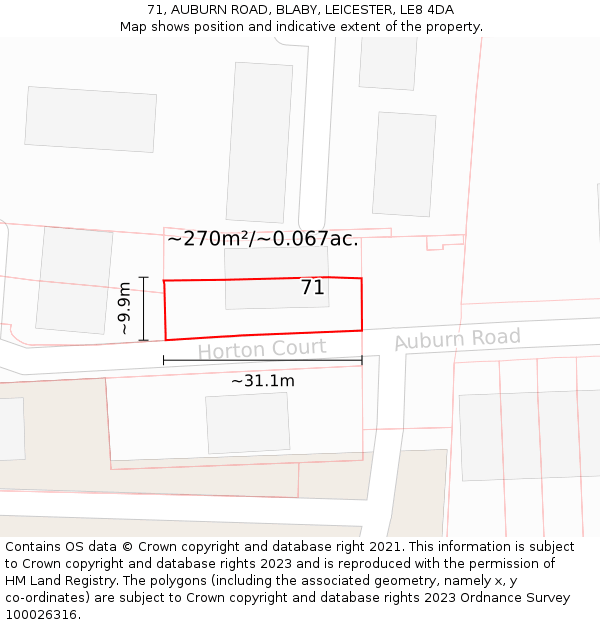 71, AUBURN ROAD, BLABY, LEICESTER, LE8 4DA: Plot and title map
