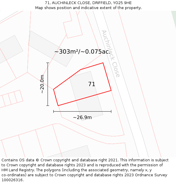 71, AUCHINLECK CLOSE, DRIFFIELD, YO25 9HE: Plot and title map