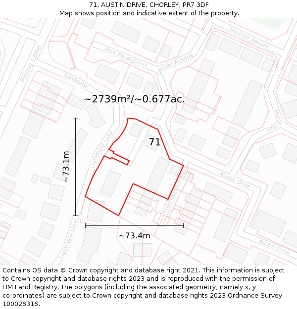 71, AUSTIN DRIVE, CHORLEY, PR7 3DF: Plot and title map