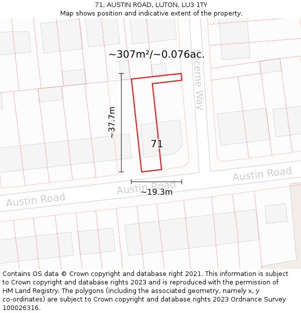 71, AUSTIN ROAD, LUTON, LU3 1TY: Plot and title map