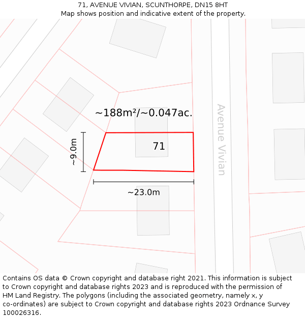 71, AVENUE VIVIAN, SCUNTHORPE, DN15 8HT: Plot and title map