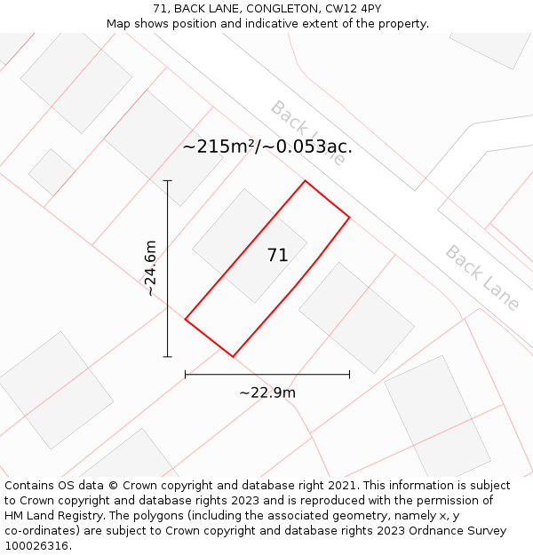 71, BACK LANE, CONGLETON, CW12 4PY: Plot and title map