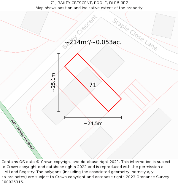71, BAILEY CRESCENT, POOLE, BH15 3EZ: Plot and title map