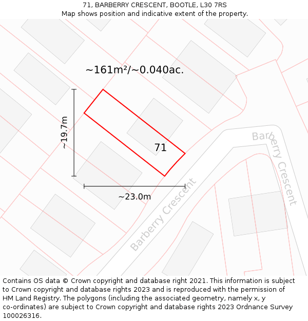 71, BARBERRY CRESCENT, BOOTLE, L30 7RS: Plot and title map
