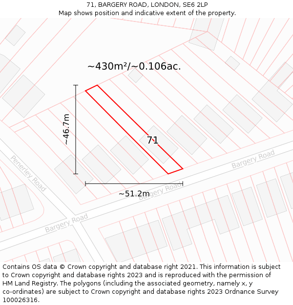 71, BARGERY ROAD, LONDON, SE6 2LP: Plot and title map