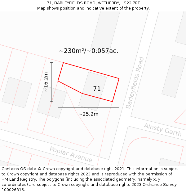 71, BARLEYFIELDS ROAD, WETHERBY, LS22 7PT: Plot and title map