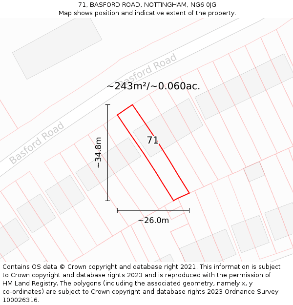 71, BASFORD ROAD, NOTTINGHAM, NG6 0JG: Plot and title map