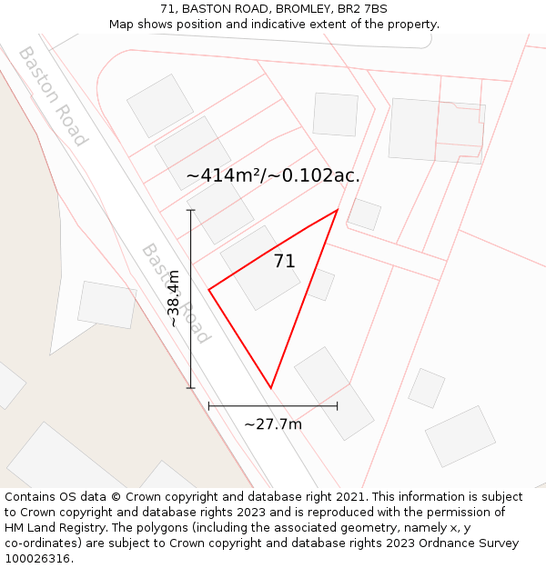 71, BASTON ROAD, BROMLEY, BR2 7BS: Plot and title map