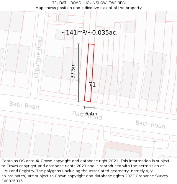 71, BATH ROAD, HOUNSLOW, TW3 3BN: Plot and title map