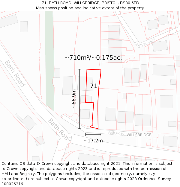 71, BATH ROAD, WILLSBRIDGE, BRISTOL, BS30 6ED: Plot and title map