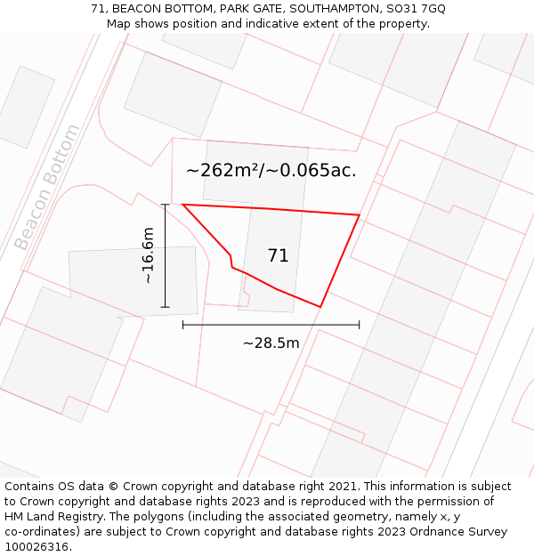 71, BEACON BOTTOM, PARK GATE, SOUTHAMPTON, SO31 7GQ: Plot and title map