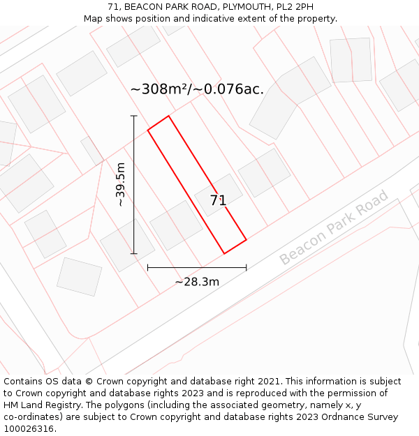 71, BEACON PARK ROAD, PLYMOUTH, PL2 2PH: Plot and title map