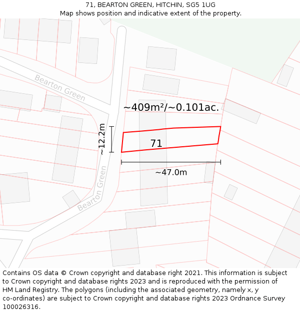 71, BEARTON GREEN, HITCHIN, SG5 1UG: Plot and title map