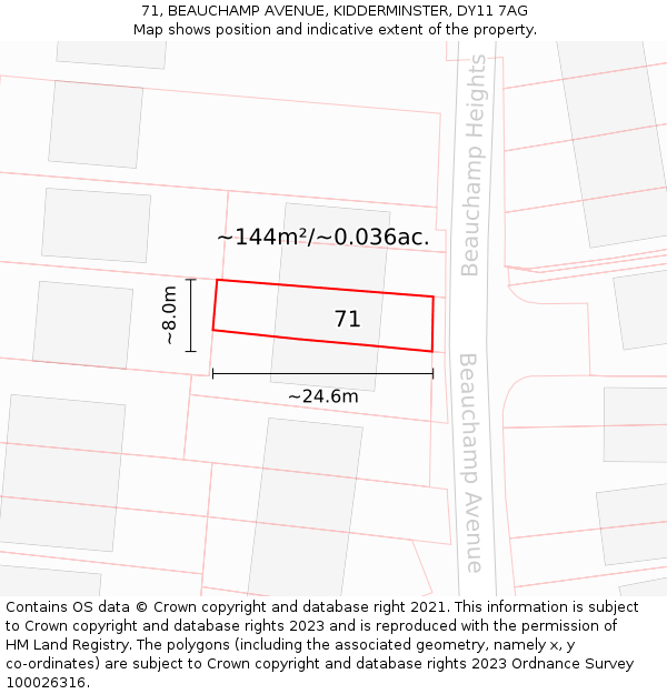 71, BEAUCHAMP AVENUE, KIDDERMINSTER, DY11 7AG: Plot and title map