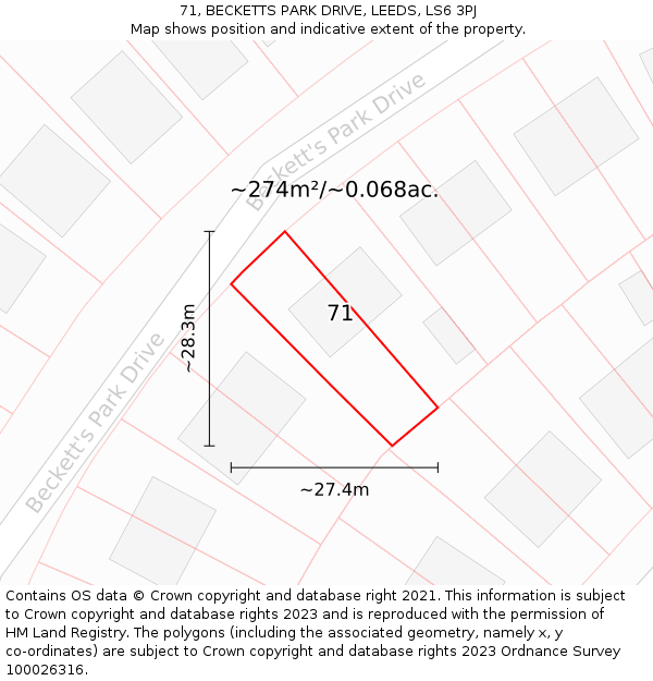 71, BECKETTS PARK DRIVE, LEEDS, LS6 3PJ: Plot and title map
