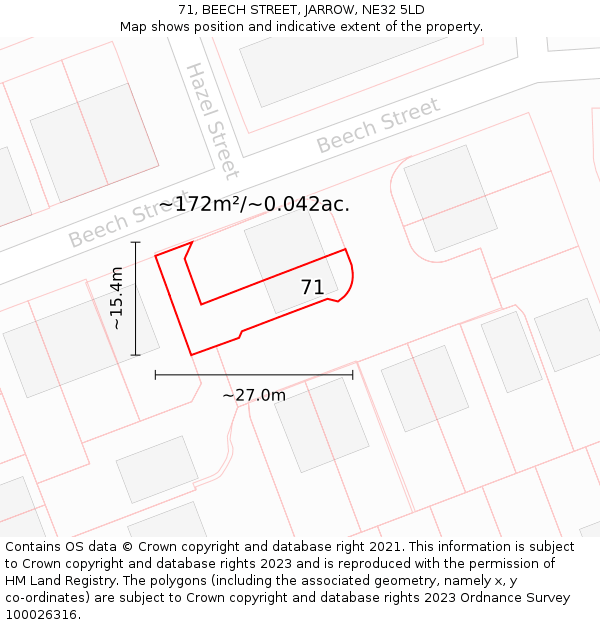 71, BEECH STREET, JARROW, NE32 5LD: Plot and title map