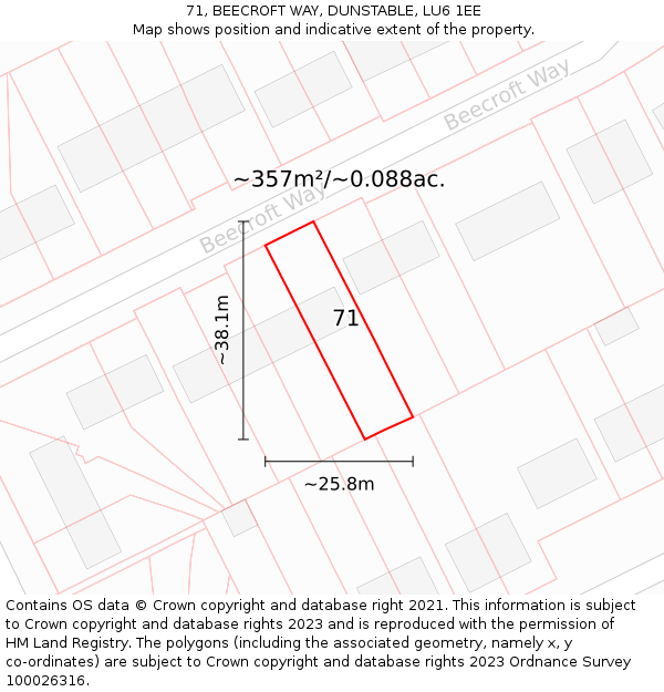 71, BEECROFT WAY, DUNSTABLE, LU6 1EE: Plot and title map