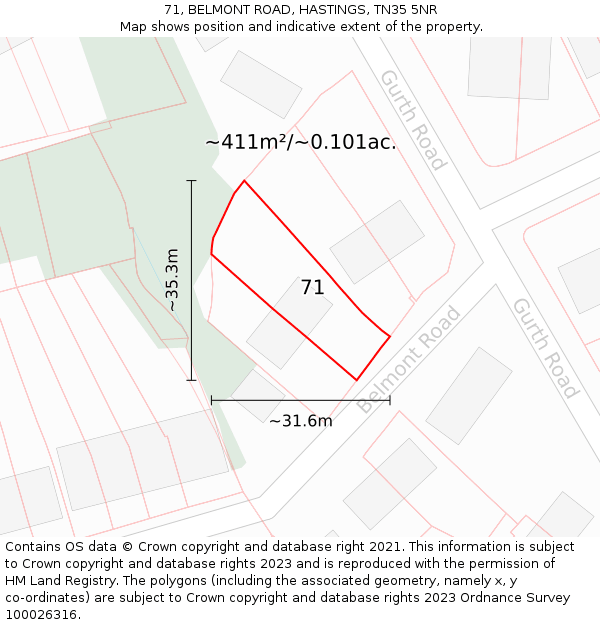 71, BELMONT ROAD, HASTINGS, TN35 5NR: Plot and title map