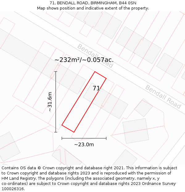 71, BENDALL ROAD, BIRMINGHAM, B44 0SN: Plot and title map