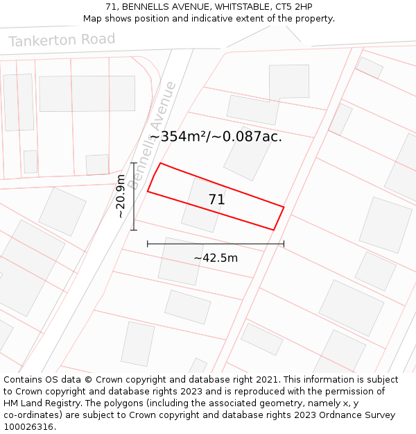 71, BENNELLS AVENUE, WHITSTABLE, CT5 2HP: Plot and title map