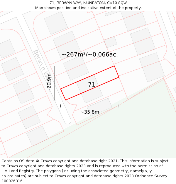71, BERWYN WAY, NUNEATON, CV10 8QW: Plot and title map