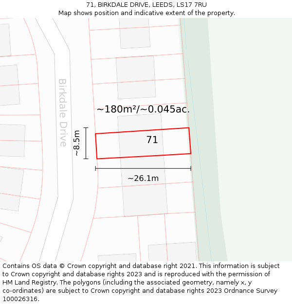 71, BIRKDALE DRIVE, LEEDS, LS17 7RU: Plot and title map