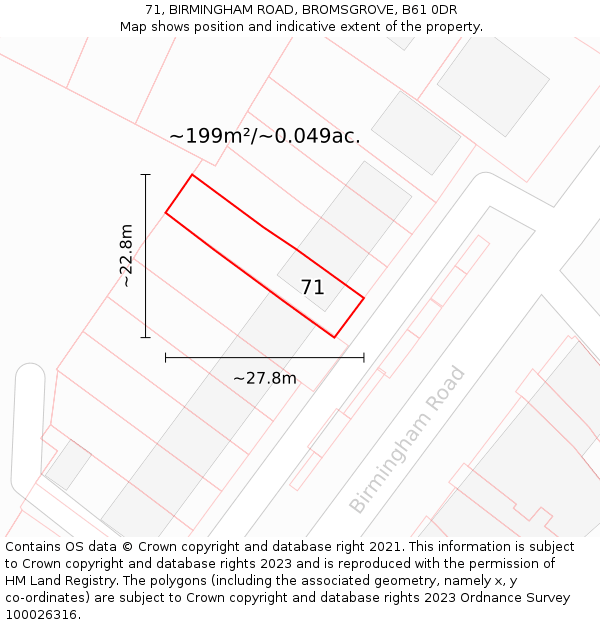 71, BIRMINGHAM ROAD, BROMSGROVE, B61 0DR: Plot and title map