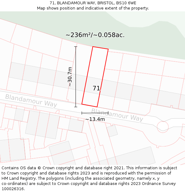 71, BLANDAMOUR WAY, BRISTOL, BS10 6WE: Plot and title map