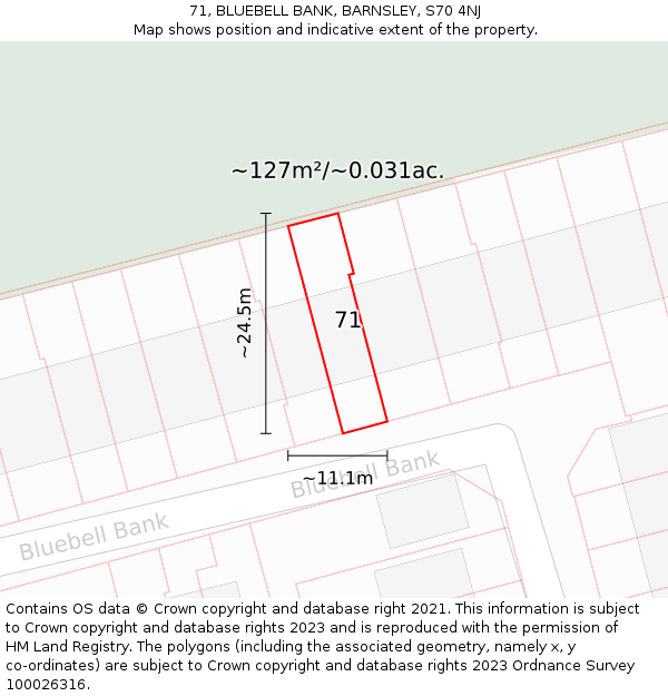 71, BLUEBELL BANK, BARNSLEY, S70 4NJ: Plot and title map