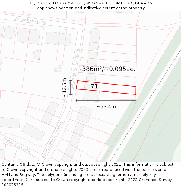 71, BOURNEBROOK AVENUE, WIRKSWORTH, MATLOCK, DE4 4BA: Plot and title map