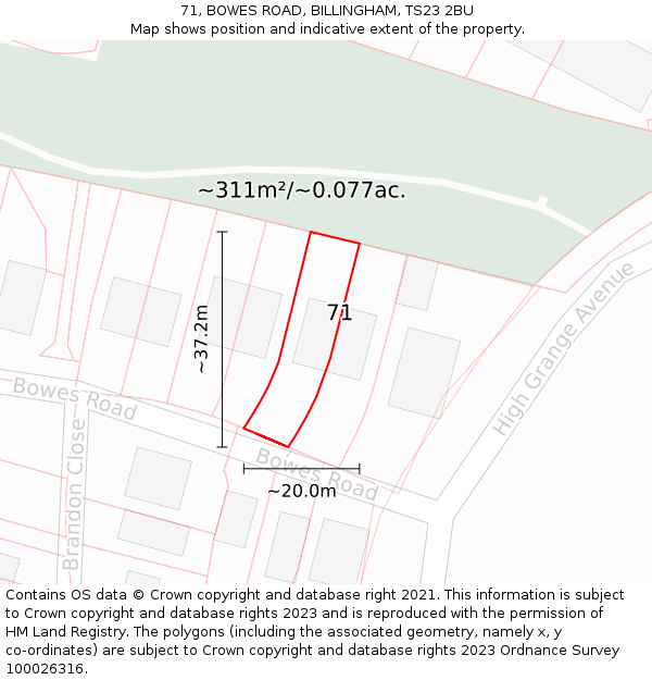 71, BOWES ROAD, BILLINGHAM, TS23 2BU: Plot and title map