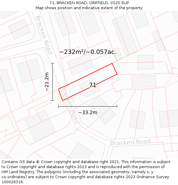 71, BRACKEN ROAD, DRIFFIELD, YO25 6UP: Plot and title map