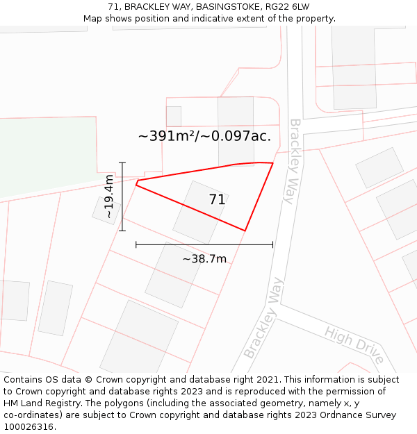 71, BRACKLEY WAY, BASINGSTOKE, RG22 6LW: Plot and title map